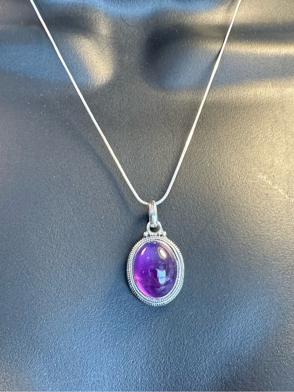 Sterling Silver Cabochon Necklace 16" Sterling box chain